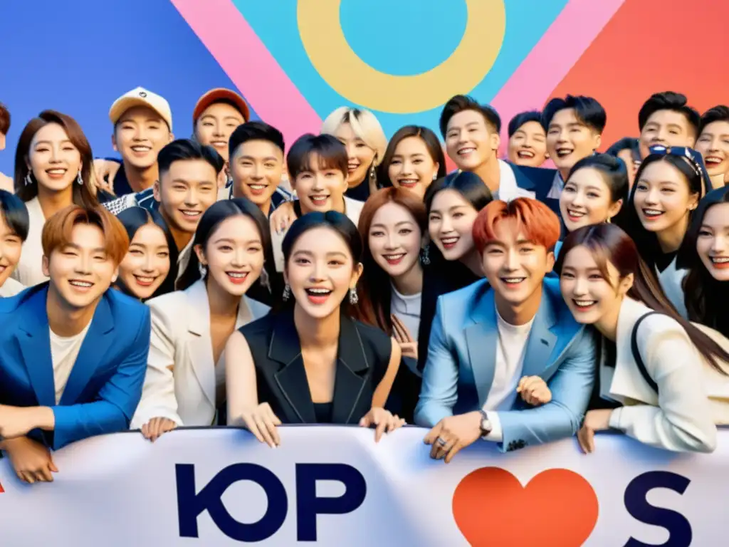 Multitud emocionada rodea a ídolos KPop, reflejando la construcción de marca global KPop y su impacto en las redes sociales