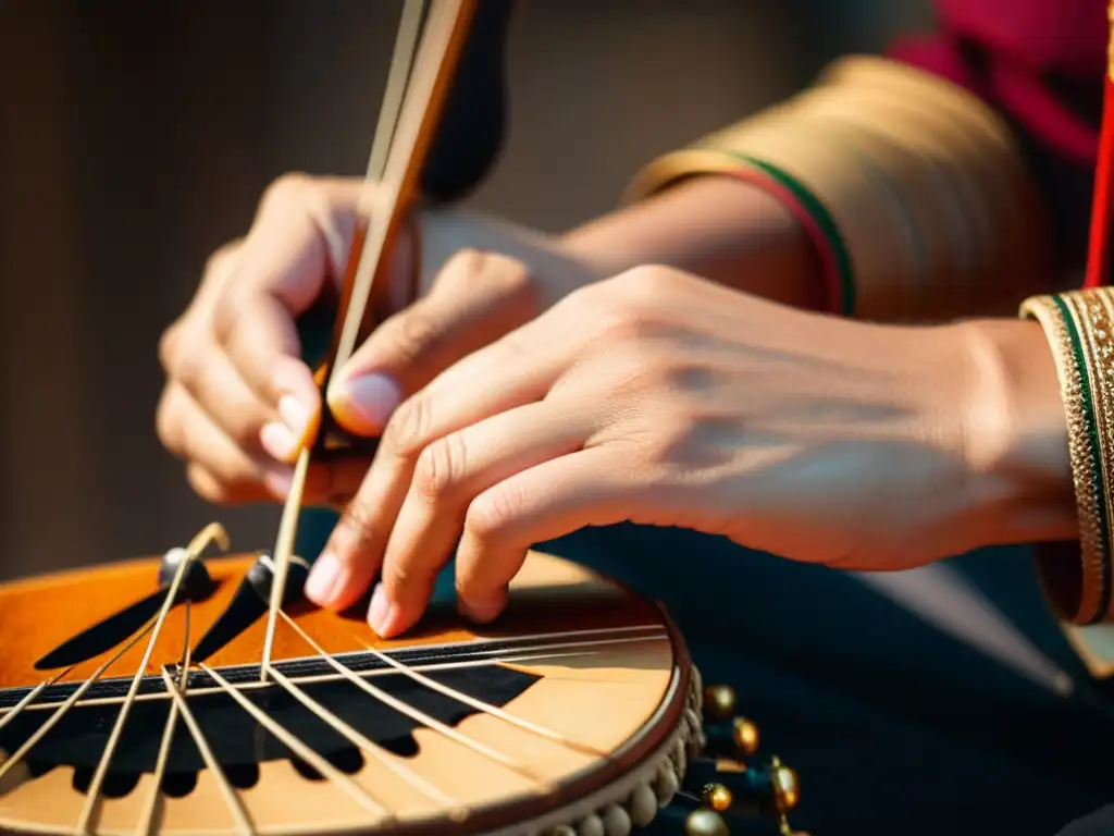 Un músico hábil toca el santur persa con concentración, creando melodías hipnotizantes