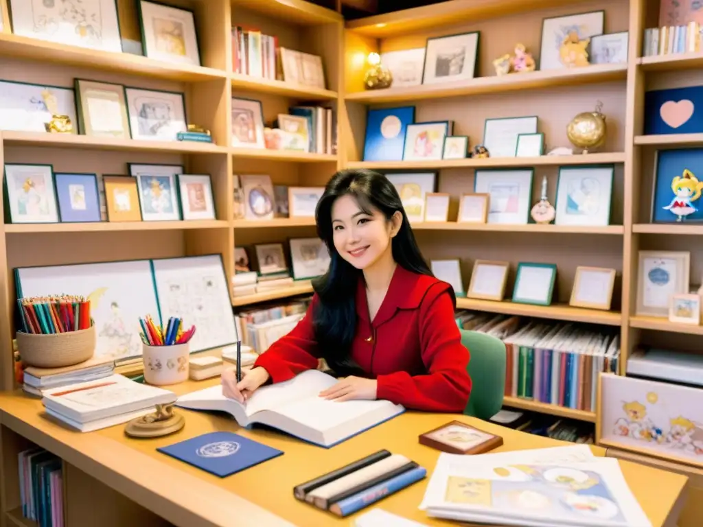 Naoko Takeuchi, creadora de Sailor Moon, trabaja en su estudio rodeada de bocetos y libros