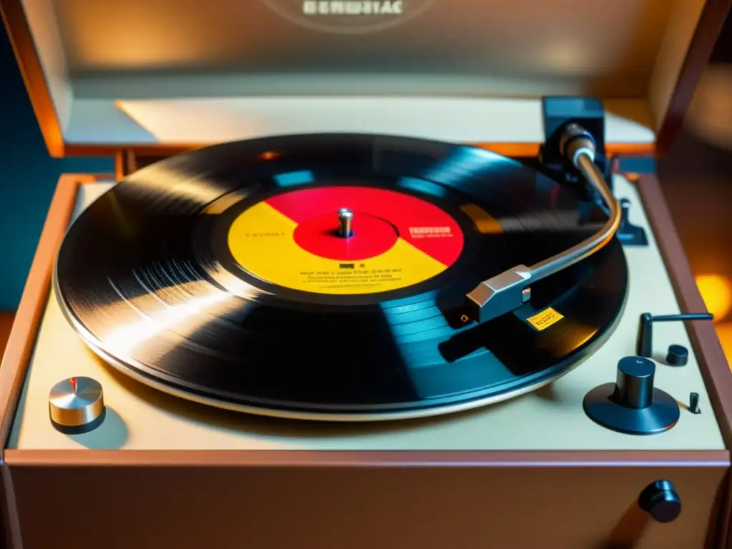 Una nostálgica escena de un tocadiscos vintage con un vinilo girando, resaltando el poder de la música en series asiáticas