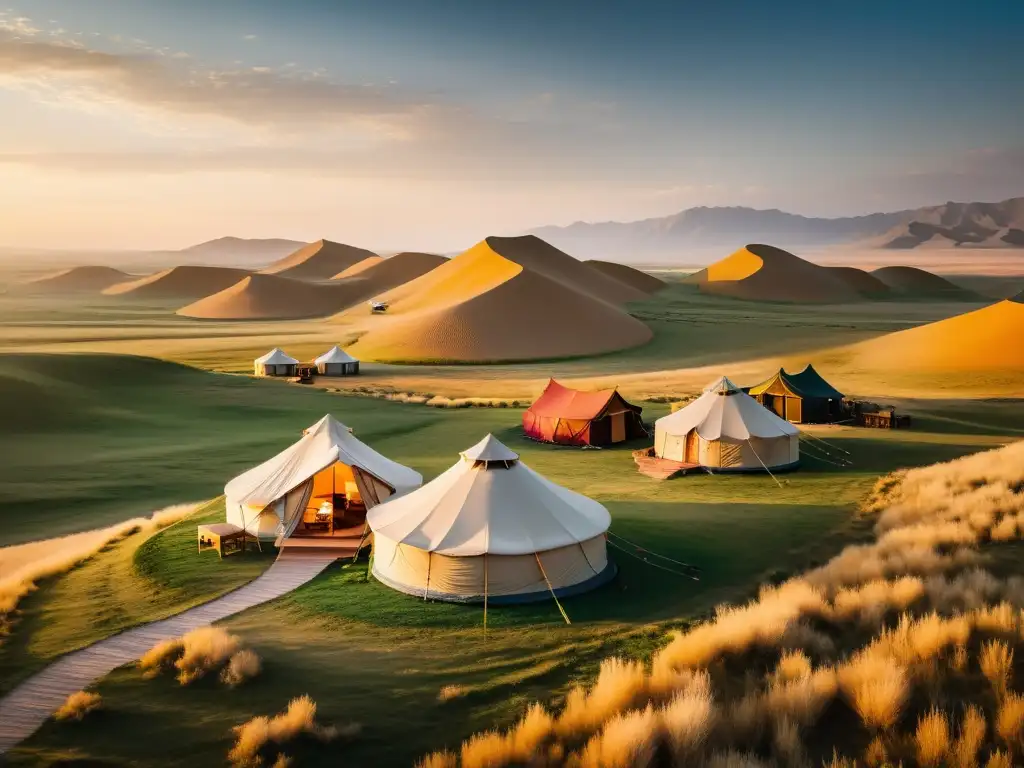 Un oasis de glamping de lujo en las águilas doradas de Mongolia, fusionando comodidades modernas con la naturaleza salvaje de la estepa