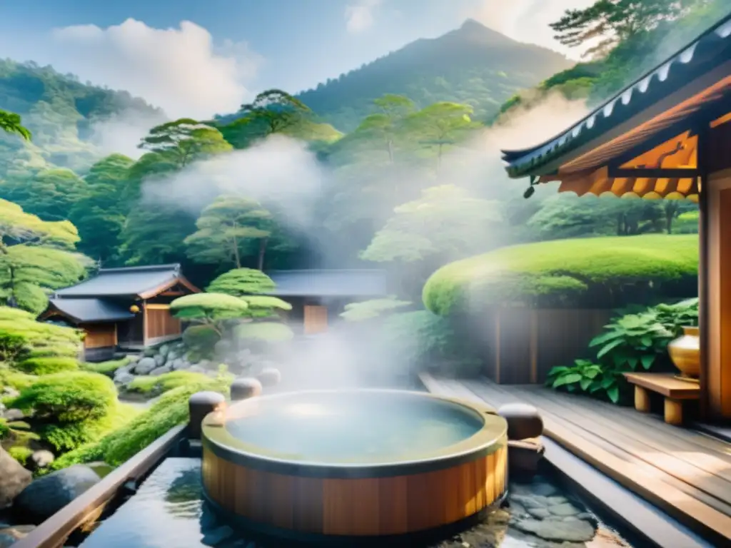 Un oasis de tranquilidad en un onsen japonés, rodeado de naturaleza