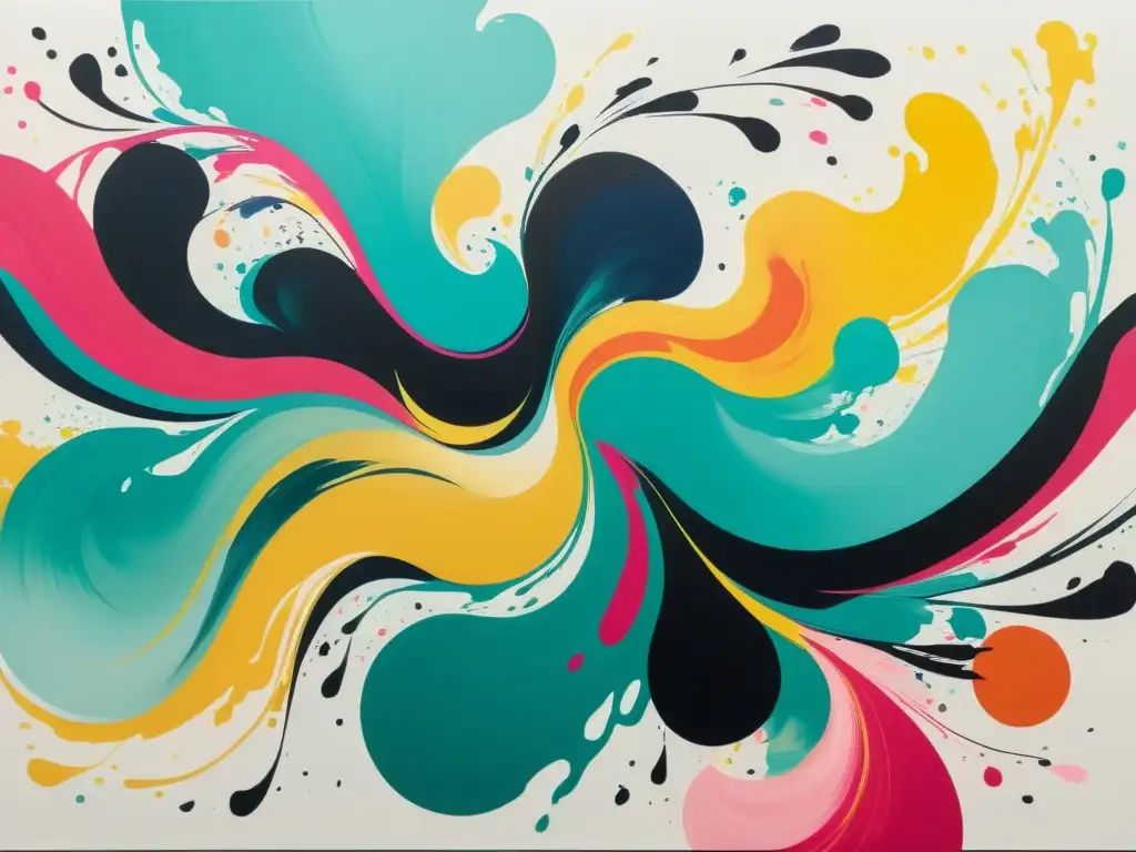 Intenso arte asiático: Pintura abstracta vibrante Obra de arte asiático contemporáneo poderoso y abstracto con mezcla de técnicas tradicionales y modernas, cautivadora y vibrante