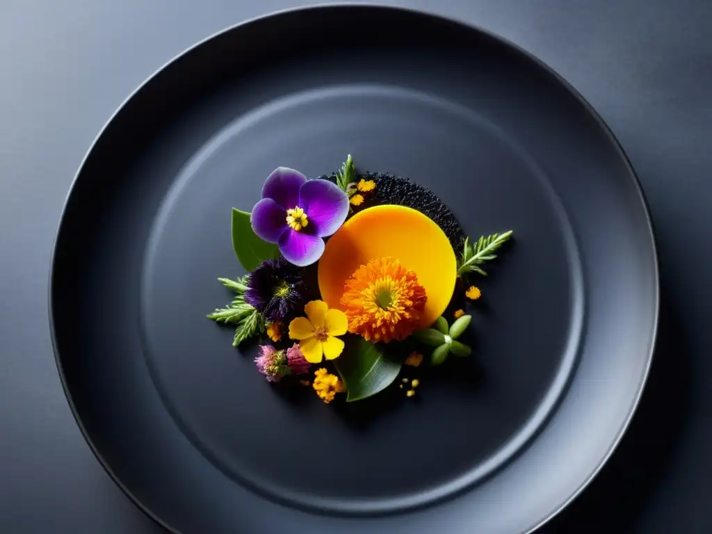 Una obra maestra de arte comestible: un plato impresionante de Gaggan Anand, con capas vibrantes y delicadas guarniciones