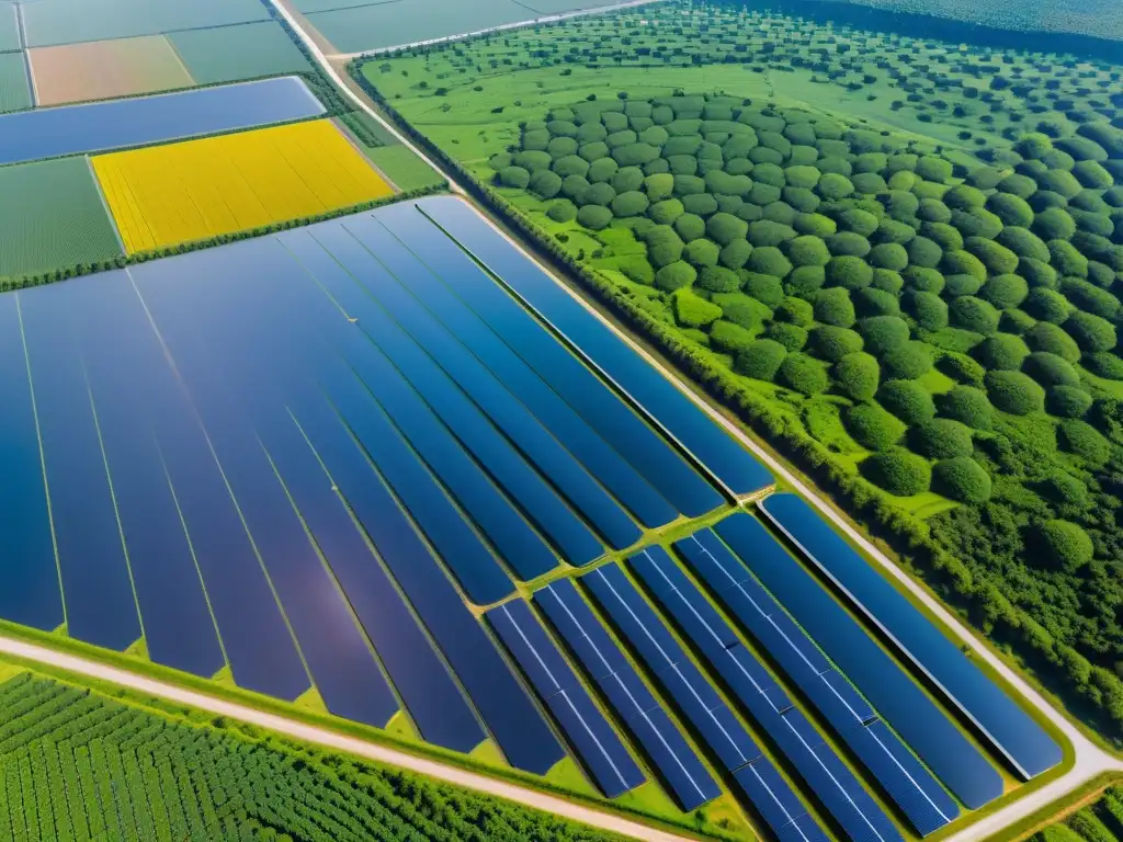 Un paisaje impresionante de un extenso parque solar en el corazón de Asia, mostrando la armonía entre la innovación humana y el entorno natural