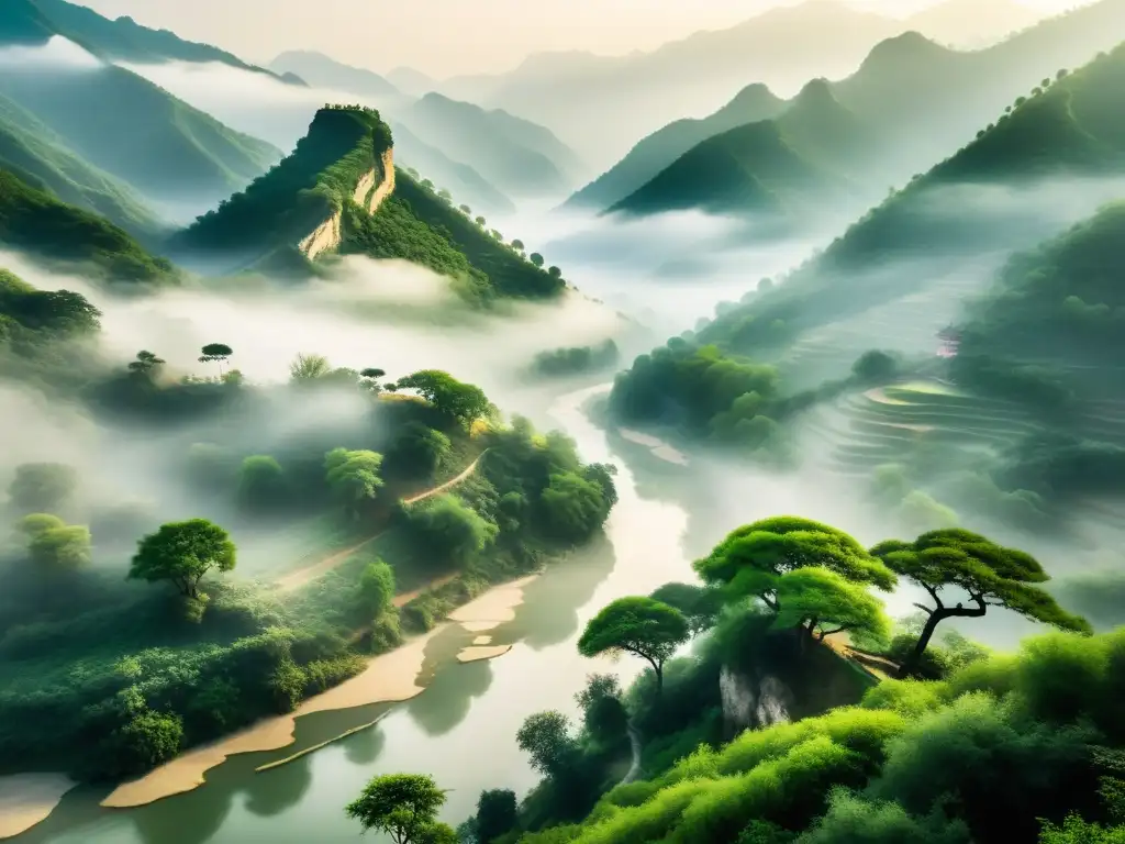 Paisaje montañoso y sereno en China, inspiración de la poesía Tang en la cultura asiática