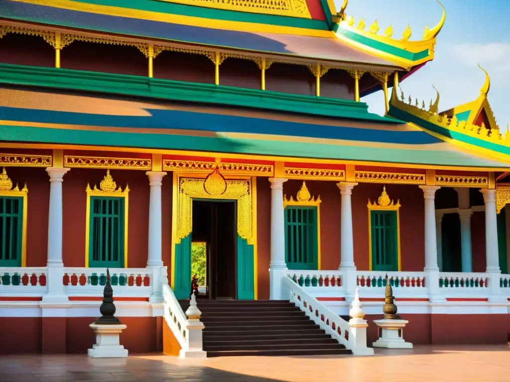 El Palacio Real en Phnom Penh, Camboya, resurge con su arquitectura Khmer detallada y colores vibrantes, reflejando la cultura en Phnom Penh