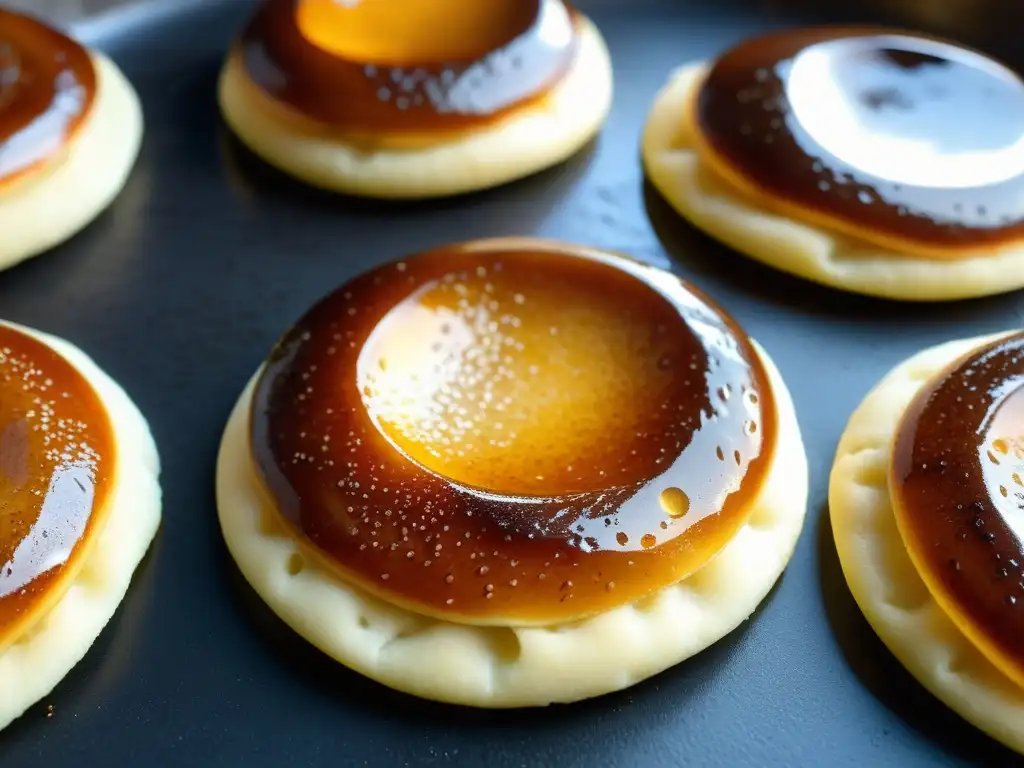 Un pancake dulce coreano hoddeok se cocina en una plancha caliente, con su exterior dorado y relleno dulce y pegajoso que se derrama