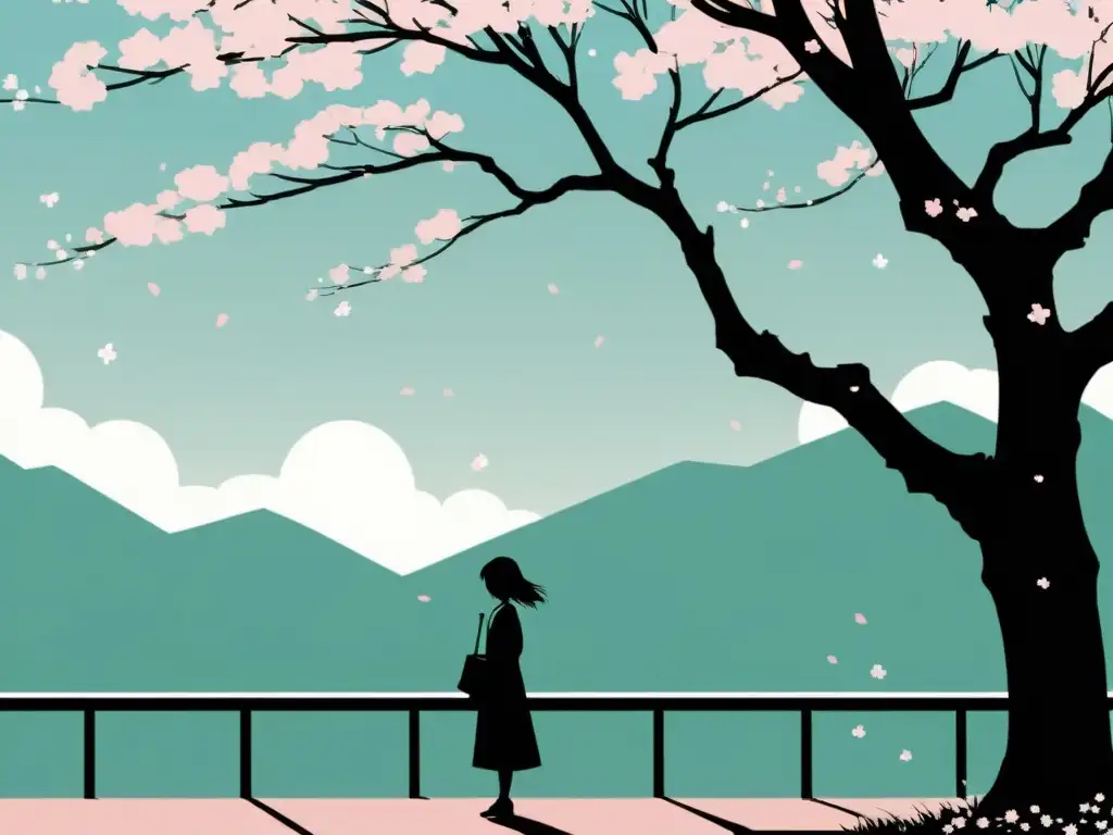 Un panel de manga ilustrado muestra a un personaje solo bajo un cerezo en flor