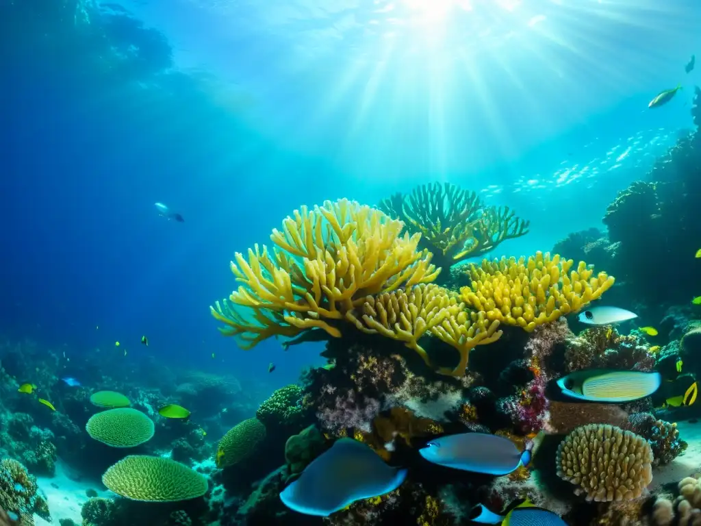 Descubriendo paraísos ocultos mar Asia: Fotografía submarina de arrecifes de coral vibrantes y peces coloridos bajo la luz del sol