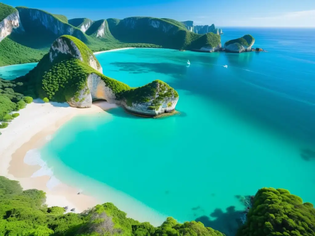 Descubriendo paraísos ocultos mar Asia: Playa remota virgen, aguas turquesa, acantilados, sol dorado, tranquilidad