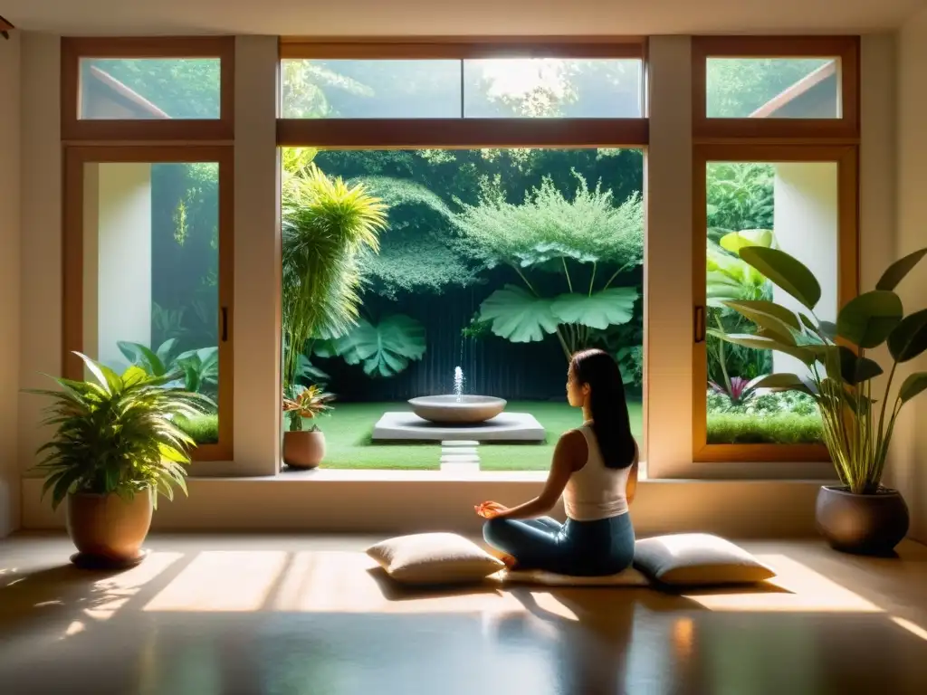 Persona meditando en un ambiente sereno con técnicas de meditación para mejorar el sueño