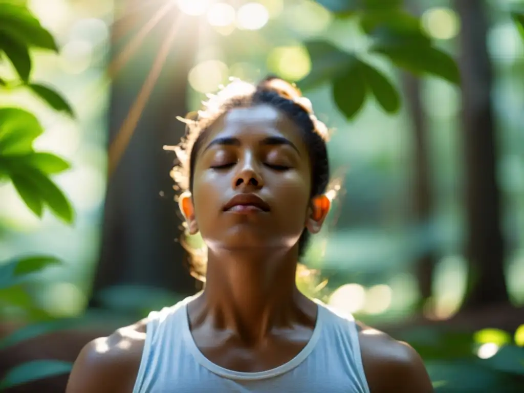 Persona meditando en la naturaleza, integración de chakras en salud integral