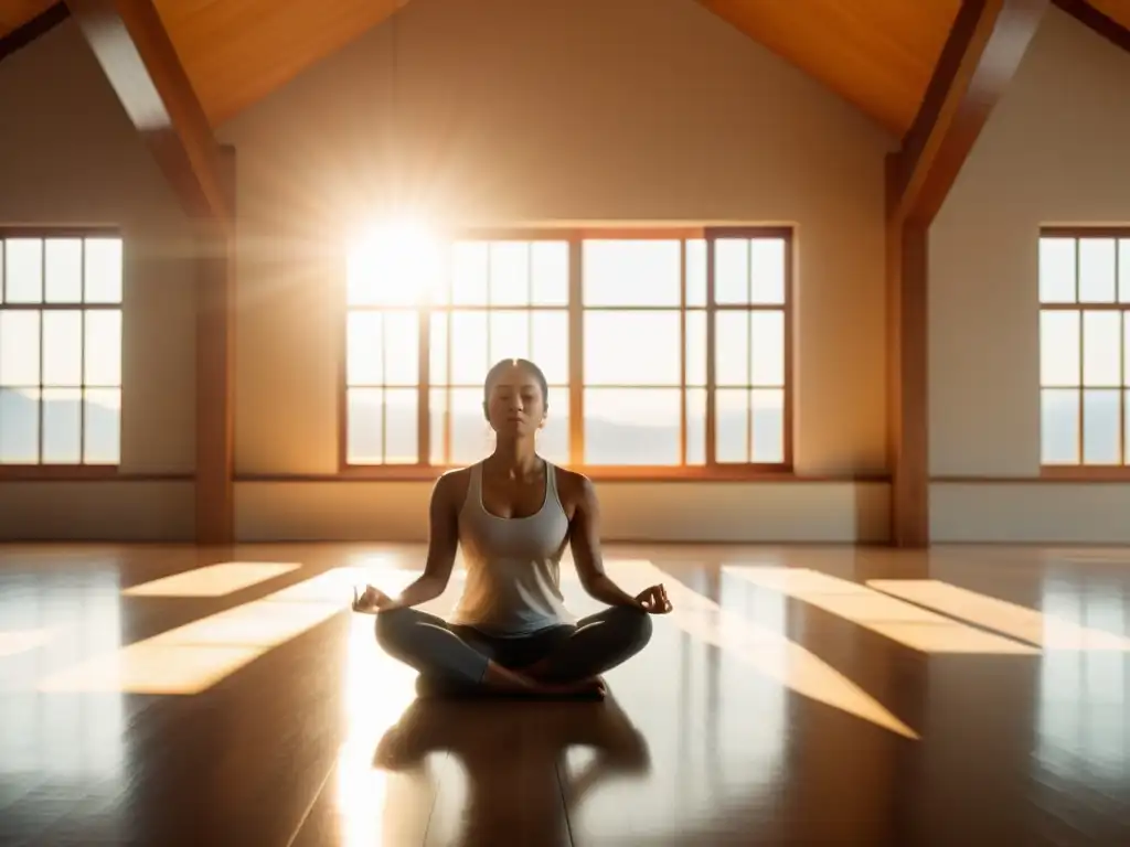 Personas en meditación Vipassana para la claridad en un salón iluminado por el sol, transmitiendo serenidad y paz