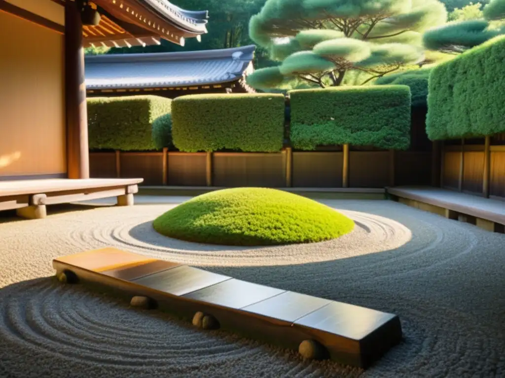 Un jardín Zen en Kyoto, Japón, con piedras y grava cuidadosamente dispuestas