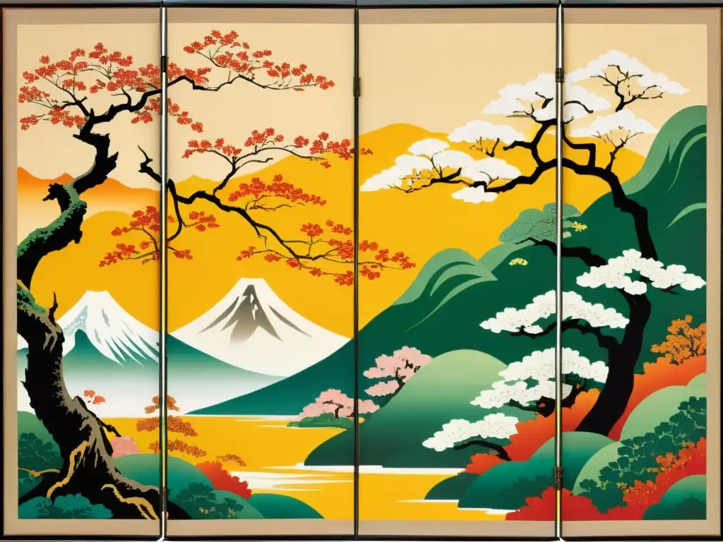 Pintura japonesa de las estaciones: representación artística de las cuatro estaciones con detalles naturales y paisajes cambiantes