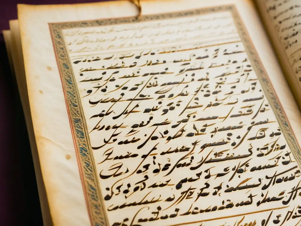 Poesía Urdu: Manuscript envejecido con caligrafía intrincada Explorando la poesía urdu lirismo: Detalle de antiguo manuscrito de poesía urdu con caligrafía e tinta desgastada