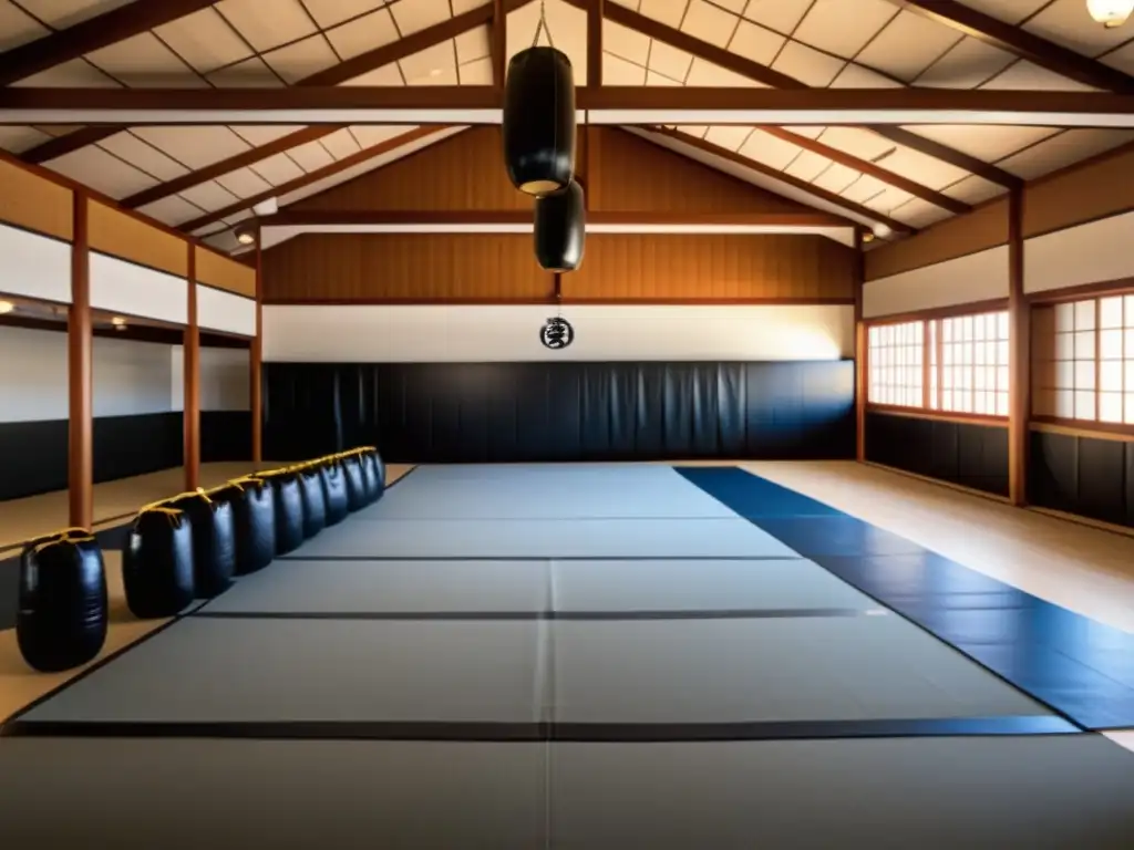 Practicantes de Yoseikan Budo en un dojo japonés, realizando katas y entrenamientos con equipamiento tradicional