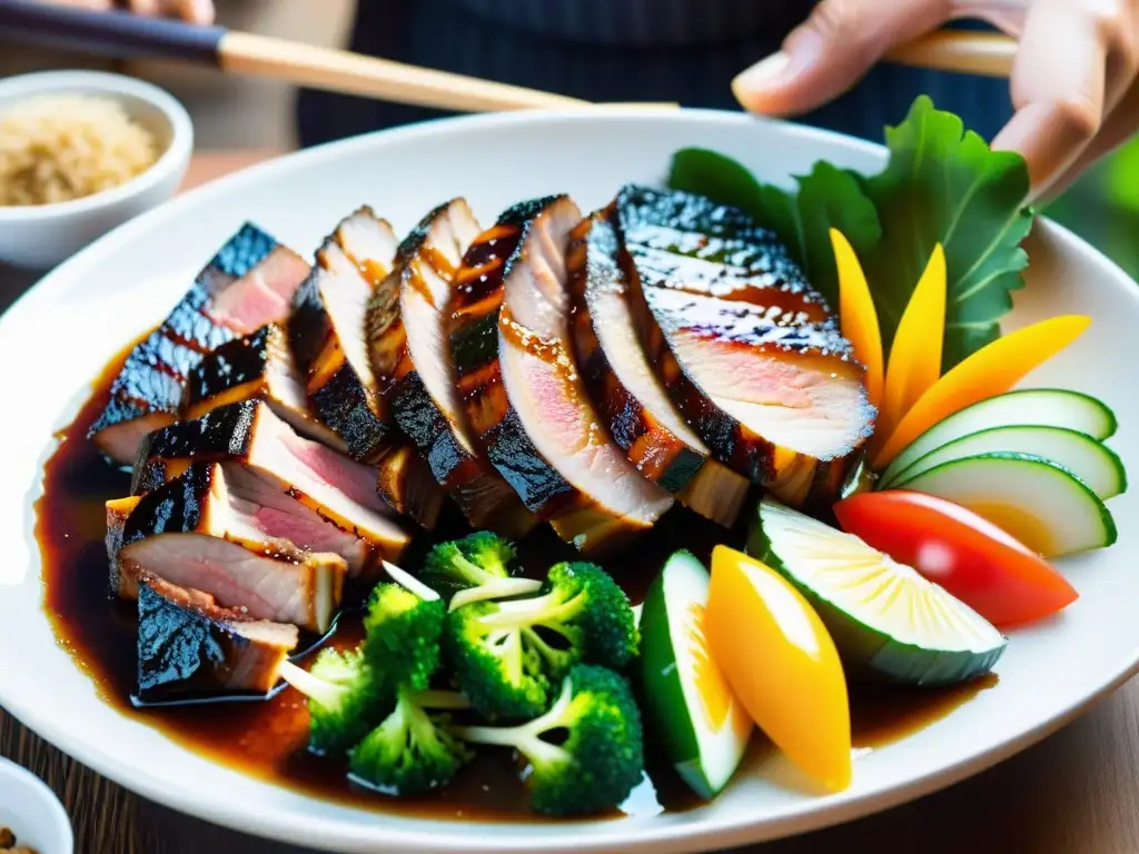 Preparación detallada de un plato tradicional okinawense, resaltando sabores autóctonos gastronomía asiática en ambiente auténtico y cálido