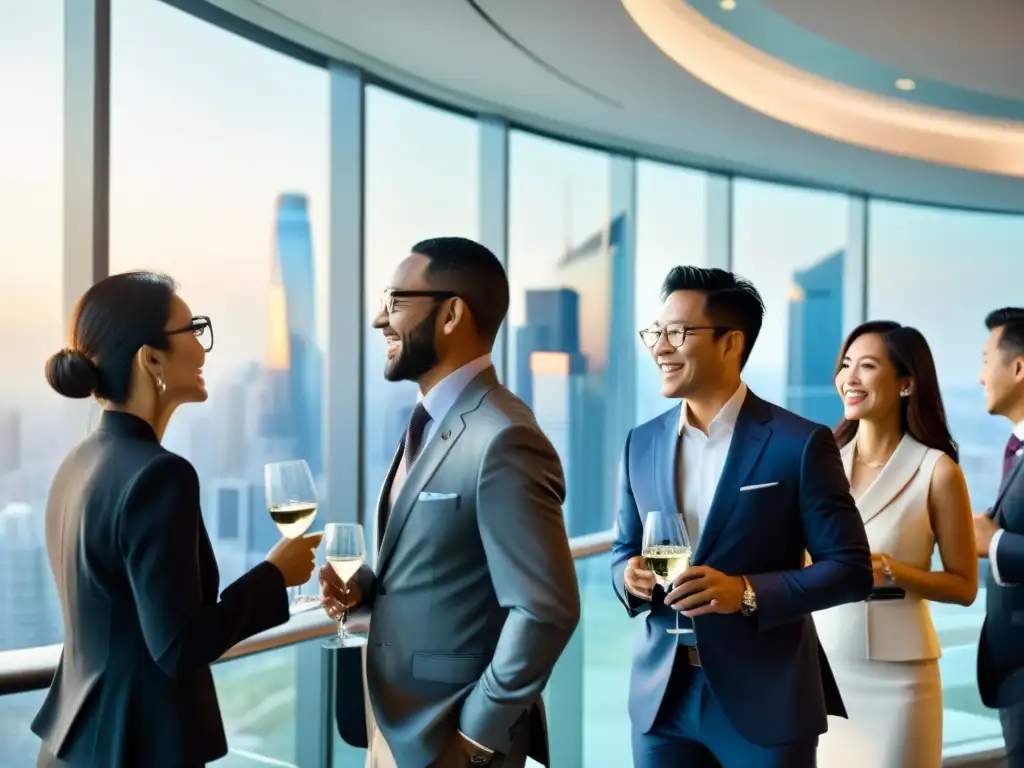 Profesionales asiáticos en evento de networking, reflejando la importancia del Networking en Escuelas Asiáticas