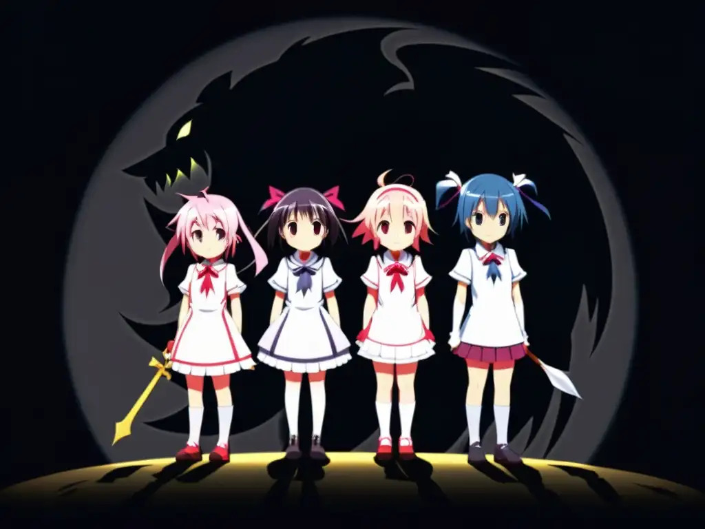 Las protagonistas de Puella Magi Madoka Magica en un escenario ominoso