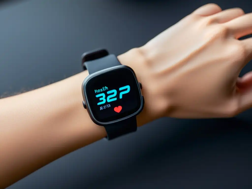 Pulsera de fitness asiática con monitoreo de salud, tecnología avanzada y diseño moderno en una atmósfera minimalista futurista