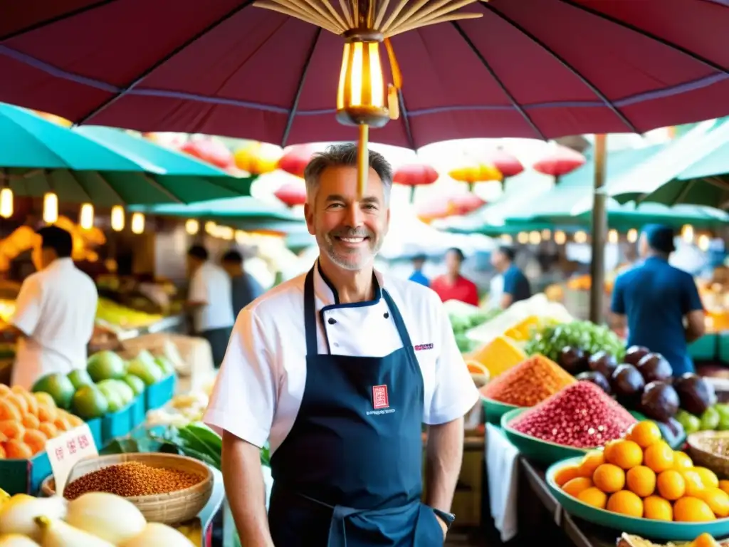 El reconocido chef David Thompson explora una animada filosofía culinaria asiática en un bullicioso mercado, rodeado de colores y aromas exóticos