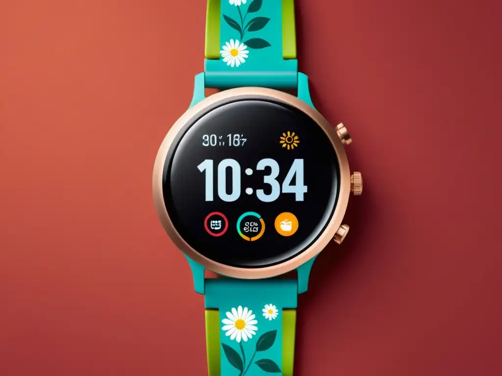 Un reloj inteligente con diseño asiático, fusionando tecnología e arte tradicional en un elegante y moderno diseño floral y caligráfico