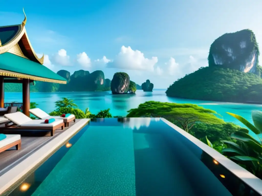 Resort de lujo en Tailandia: un paraíso tropical con piscina infinita, vistas al mar turquesa y exuberante vegetación tailandesa