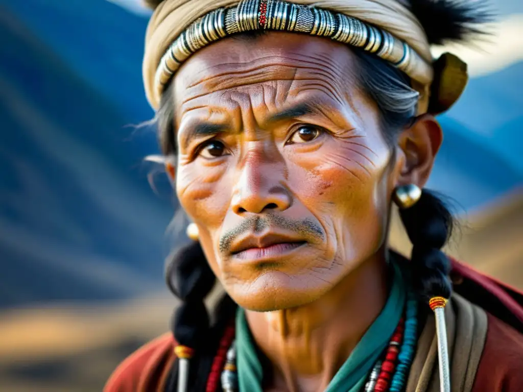 Retrato impresionante de un nómada montañés asiático con sabiduría y resiliencia, viviendo entre las majestuosas montañas asiáticas