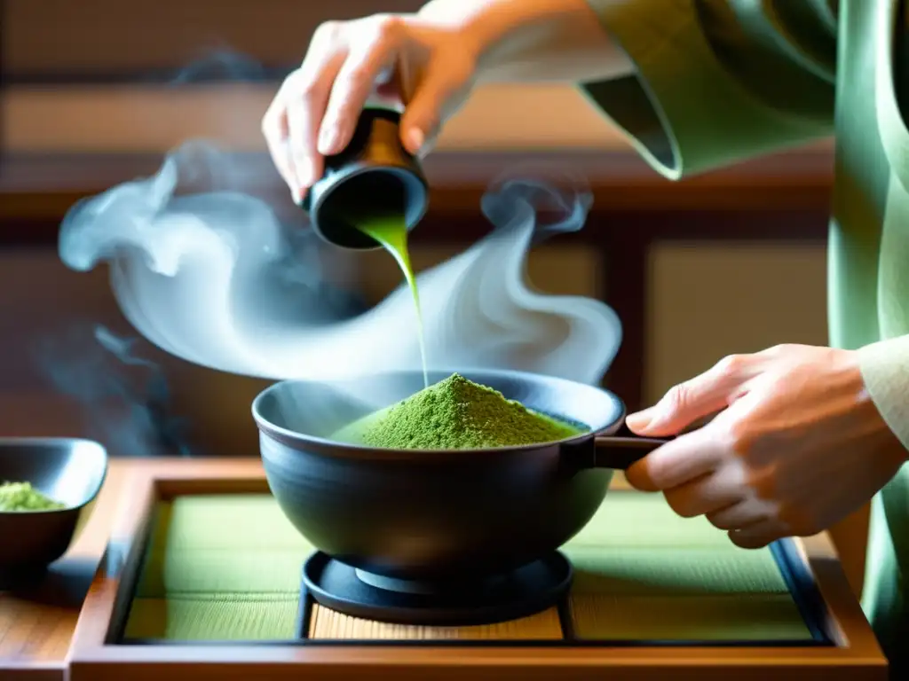 Ritual asiático: piel porcelana, cerámica, luz suave y movimientos delicados en la ceremonia del té japonés