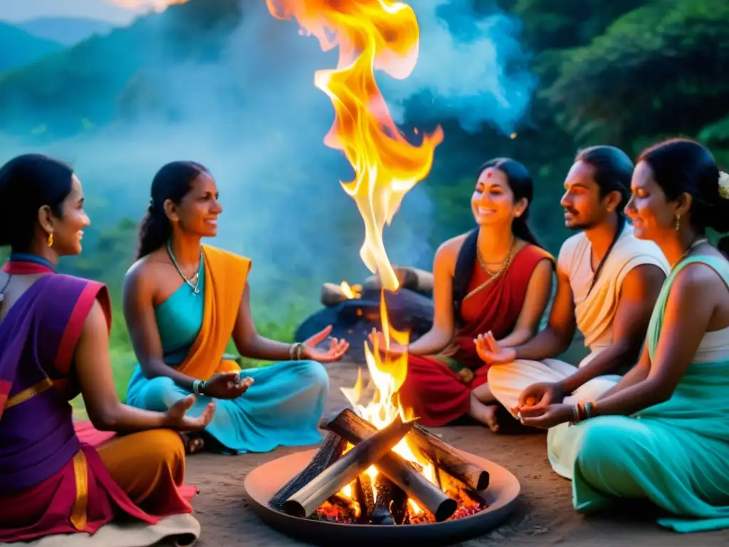 Un ritual de Bhakti Yoga alrededor de una hoguera sagrada