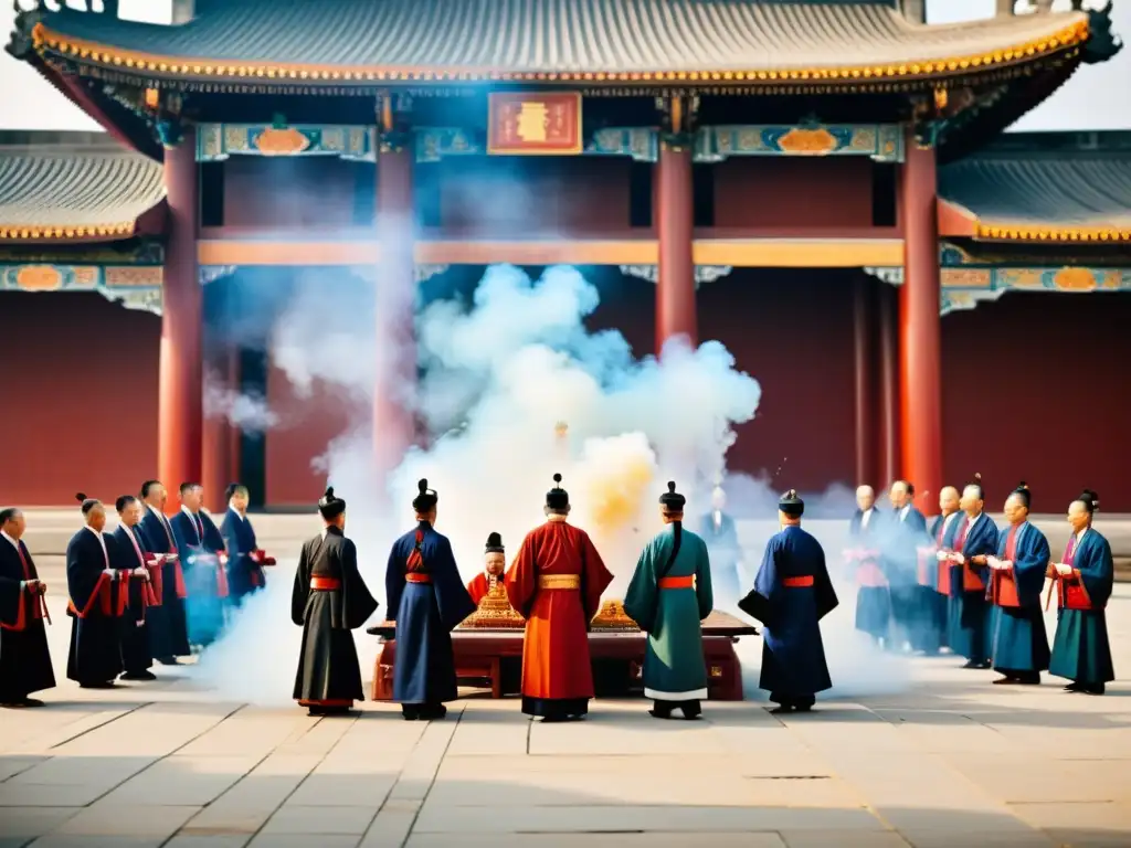 Un ritual confuciano en un templo durante la Dinastía Han