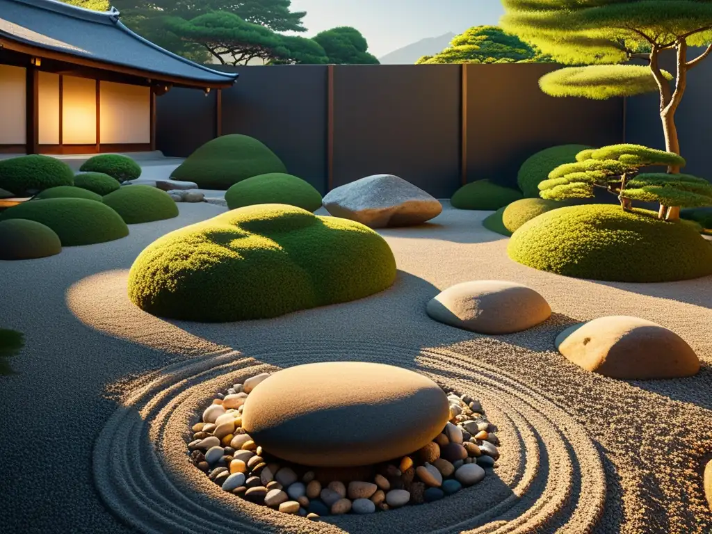 Jardín de rocas japonés con filosofía asiática en estrategias de inversión