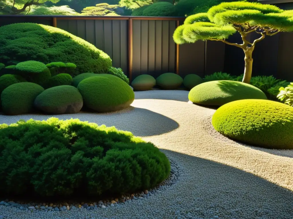 Jardín de rocas japonés meticulosamente cuidado, evocando la filosofía oriental de interconexión con todas las cosas