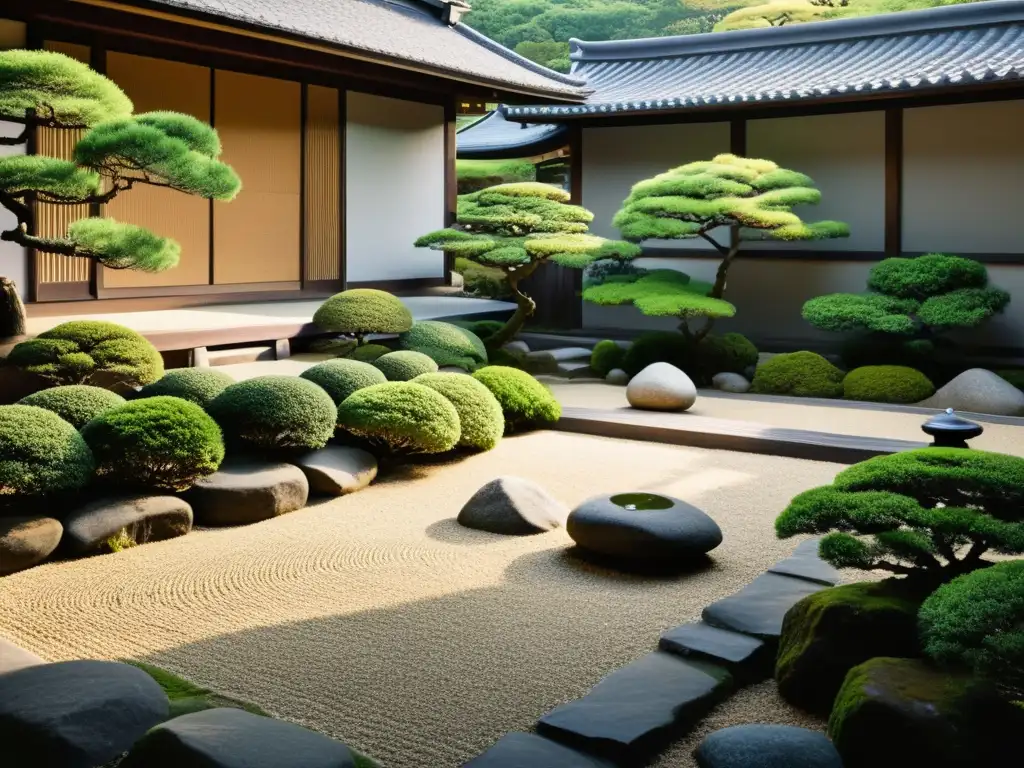 Jardín de rocas japonés con filosofía de la impermanencia asiática