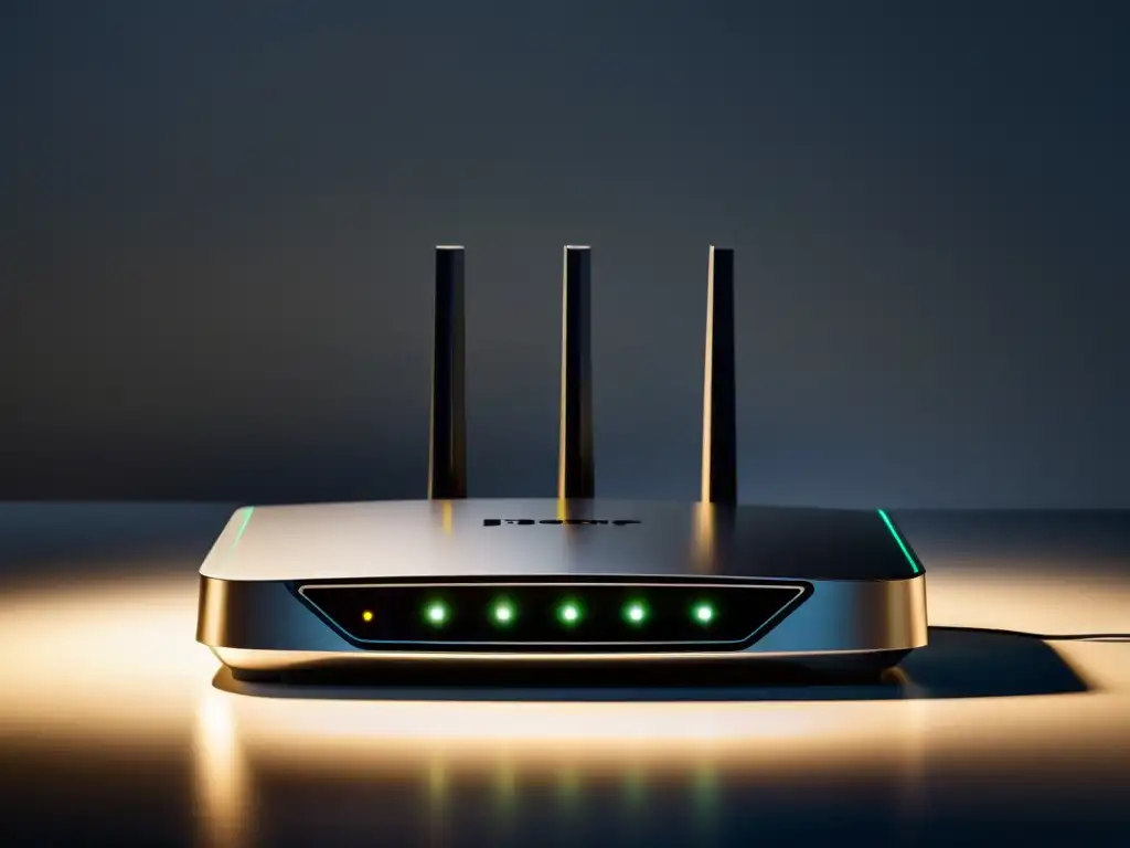 Un router asiático de alta tecnología, iluminado por luz natural, muestra su diseño sofisticado