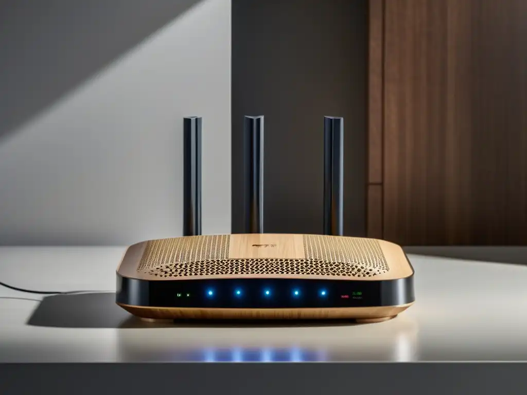 Un router con diseño inspirado en arquitectura asiática, fusionando modernidad con belleza atemporal en una habitación zen