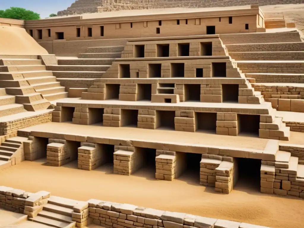 Ruinas de la antigua ciudad de Mohenjodaro, con intrincadas representaciones artísticas Valle Indo y avanzada planificación urbana