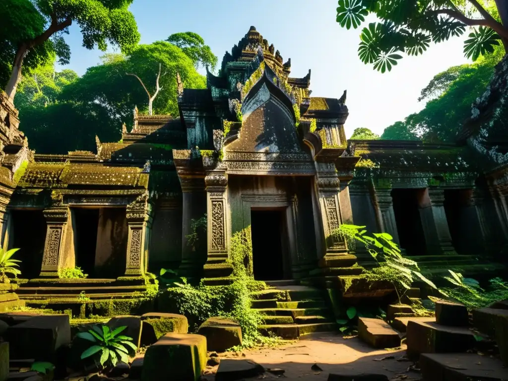 Ruinas antiguas menos conocidas Asia: Beng Mealea, templo en ruinas cubierto de vegetación, evocando misterio y esplendor perdido en Camboya