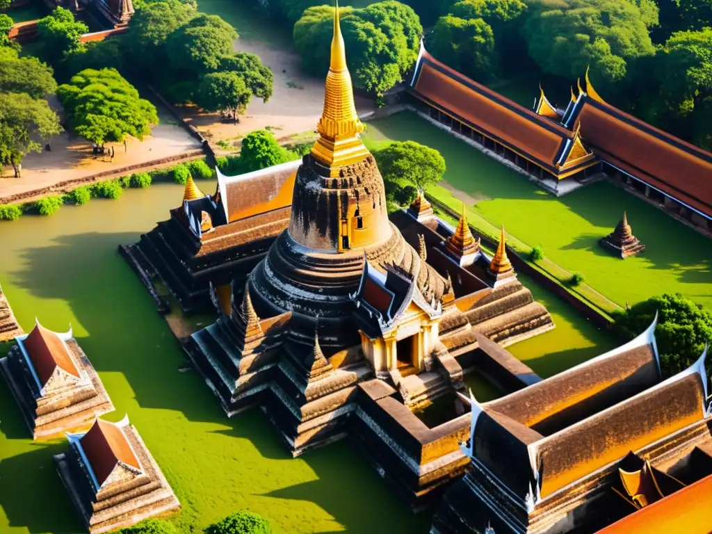 Ruinas de Ayutthaya iluminadas por el sol, reflejando tradición y poder en Ayutthaya