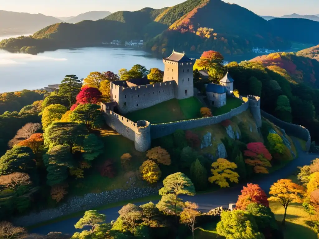 Ruinas del Castillo Tsuruga al atardecer en AizuWakamatsu, Japón