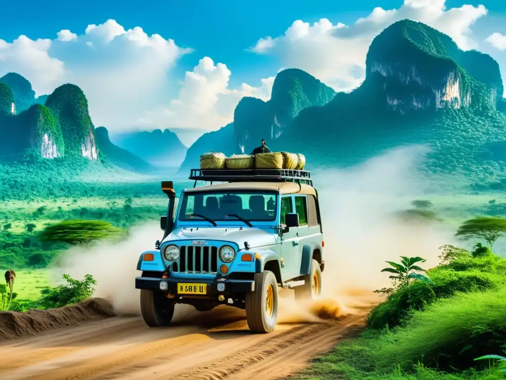 Un safari en Jeep por Tailandia: Un paisaje exuberante con montañas, cielo azul y vida salvaje