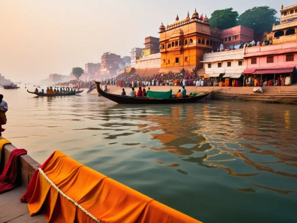 El sagrado río Ganges en Varanasi, India, reflejando la esencia espiritual del hinduismo no dualidad