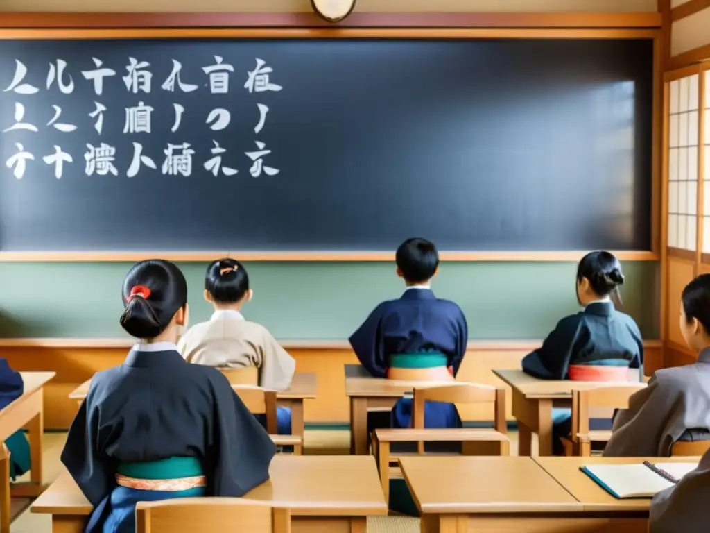 Salón de clase japonés tradicional con valores del Bushido en Japón contemporáneo