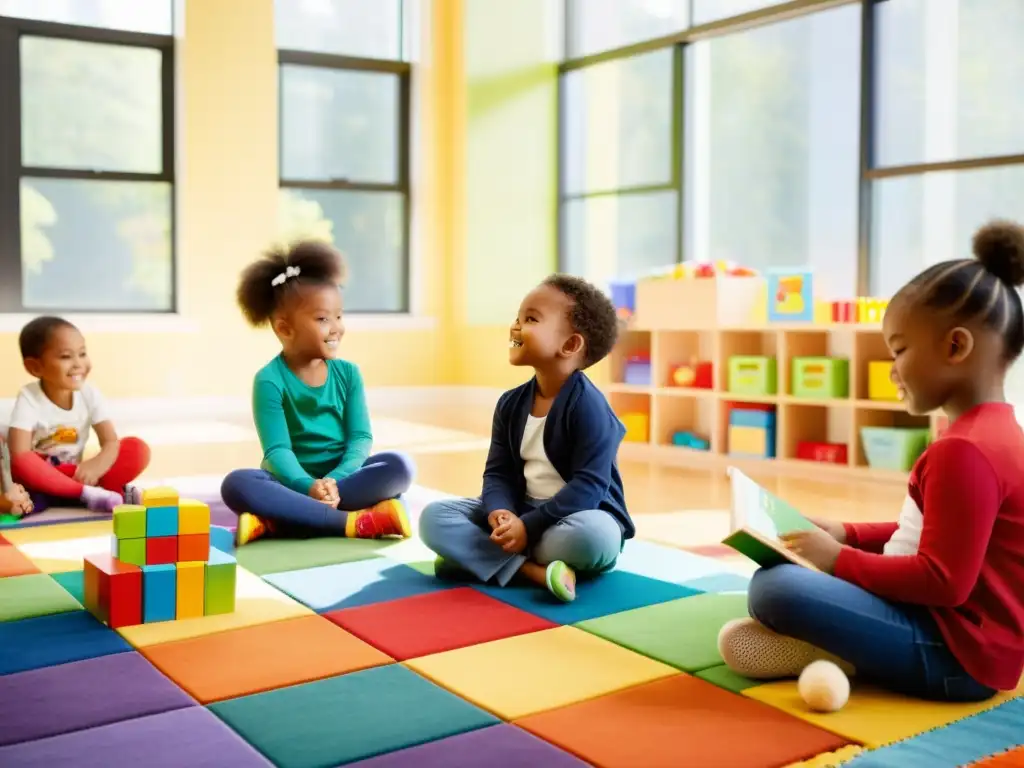 Salón de clases en Asia para educación temprana, niños participando en actividades educativas con maestra dedicada y ambiente cálido y acogedor