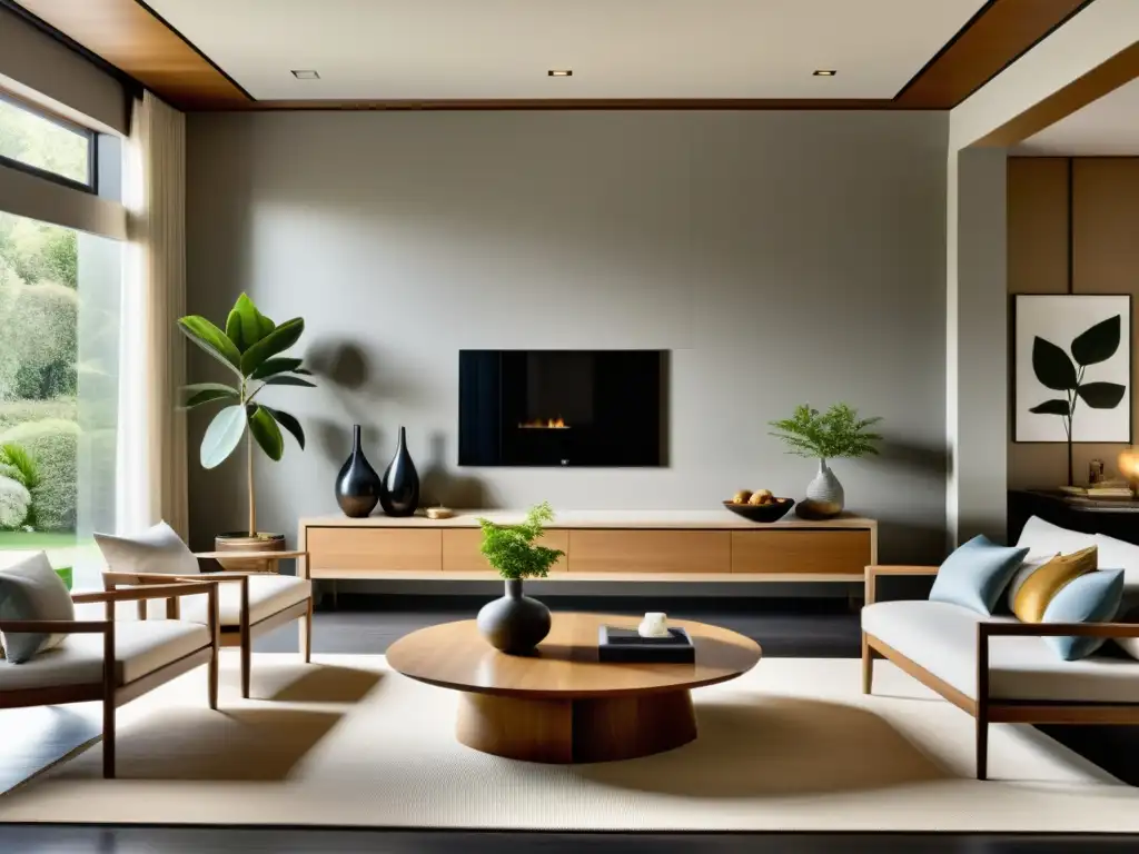 Un salón minimalista contemporáneo con principios modernos de Feng Shui