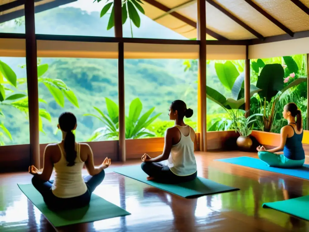 Sanación holística en Ayurveda y Yoga: Grupo en shala de yoga en Kerala, India, conectando con la naturaleza y la sabiduría ancestral