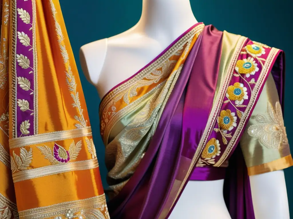 Sari hindú bordado: elegancia y artesanía Un sari indio exquisitamente bordado con influencia cultural del sari indio