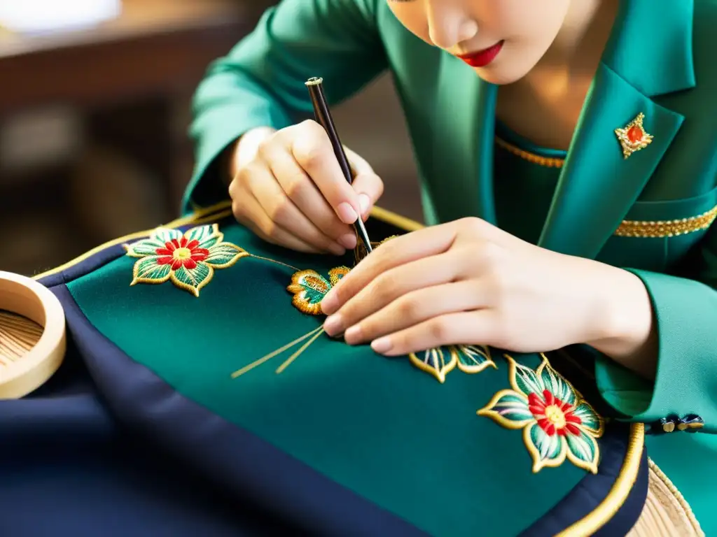 Un sastre en Shanghai borda con maestría un traje occidental con estilo shanghai, fusionando la artesanía china con la elegancia occidental